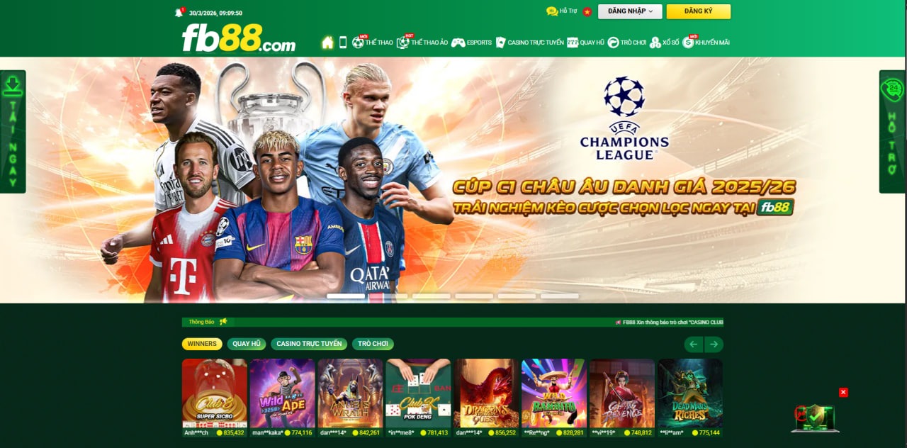 Giao diện website thương hiệu FB88 Chính chủ