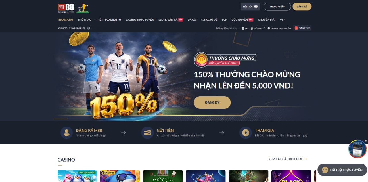 Giao diện website thương hiệu M88 Chính chủ
