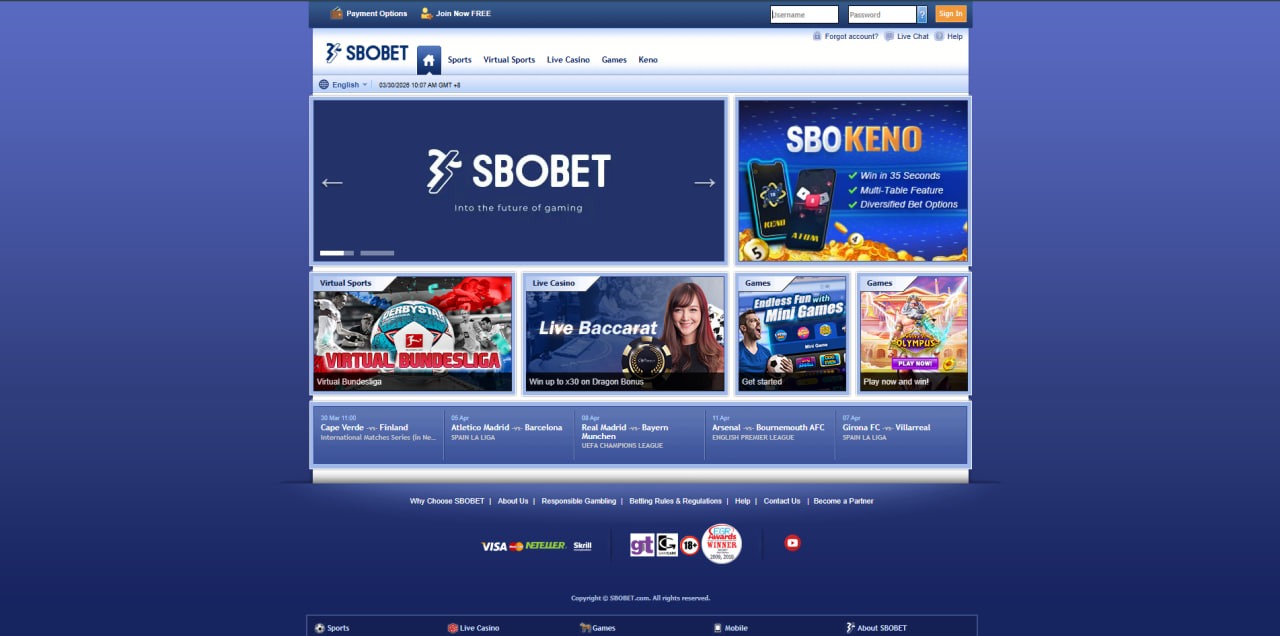 Giao diện website thương hiệu SBOBET Chính chủ