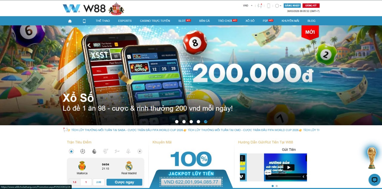 Giao diện website thương hiệu W88 Chính chủ